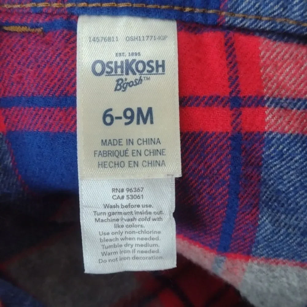 OshKosh B'gosh Tan Corduroy Vestbak Overalls with Flannel Lining 6-9 Months